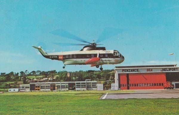 The BEA Heliport Penzance Plane 1970s Postcard