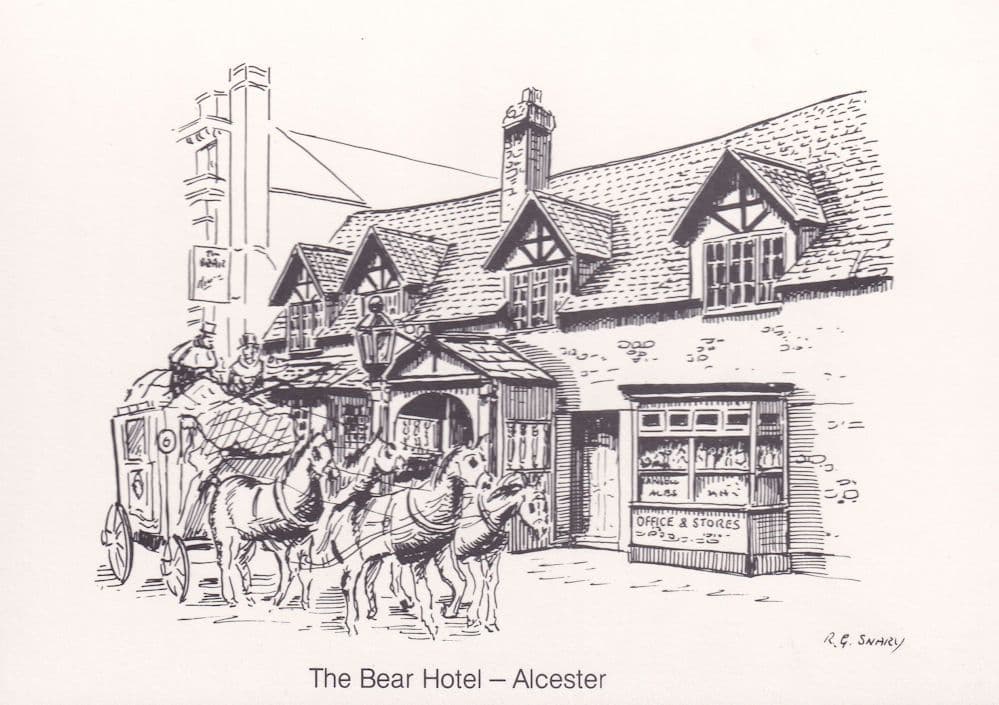The Bear Hotel Alcester Warwickshire Pub Painting Postcard