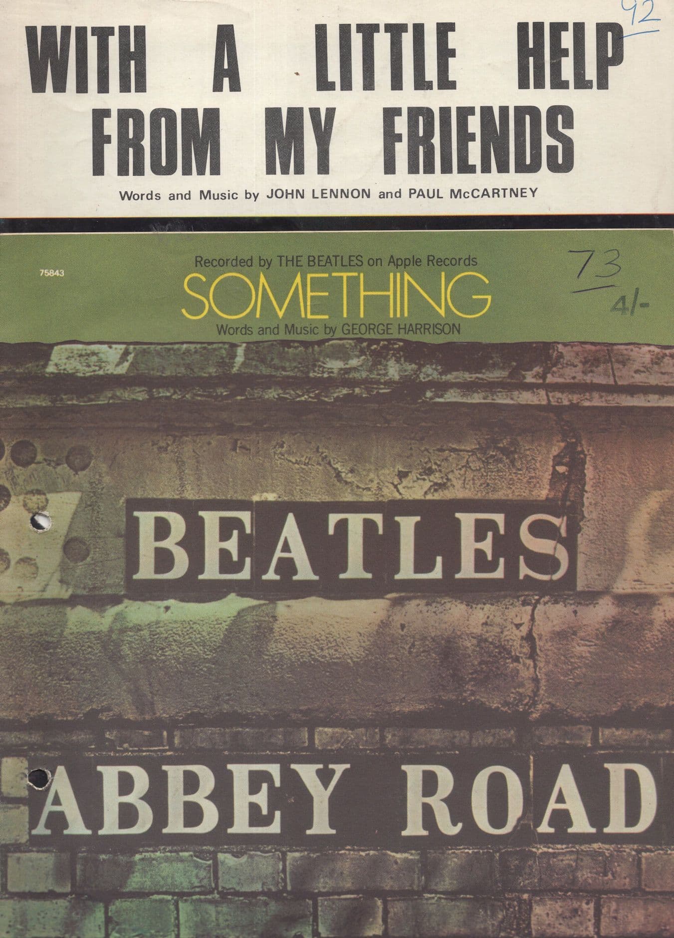 The Beatles Something With A Little Help From My Friends 2x Sheet Music Please Read