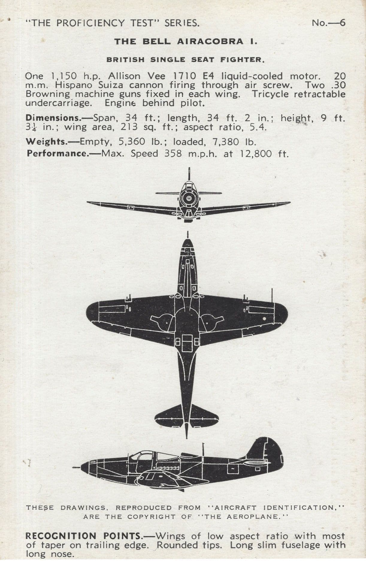 The Bell Airacobra 1 Valentines Aircraft Recognition Postcard