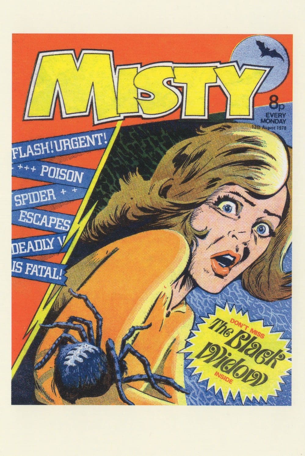 The Black Widow Poisonous Spider Misty 1970s Comic Book Postcard