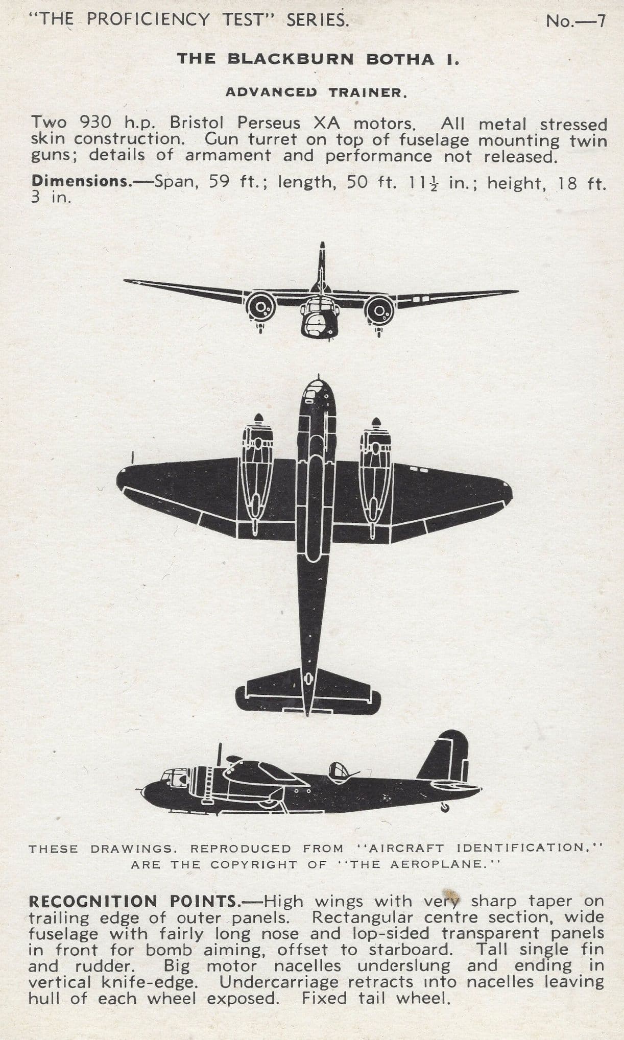 The Blackburn Botha 1 Valentines Aircraft Recognition Postcard