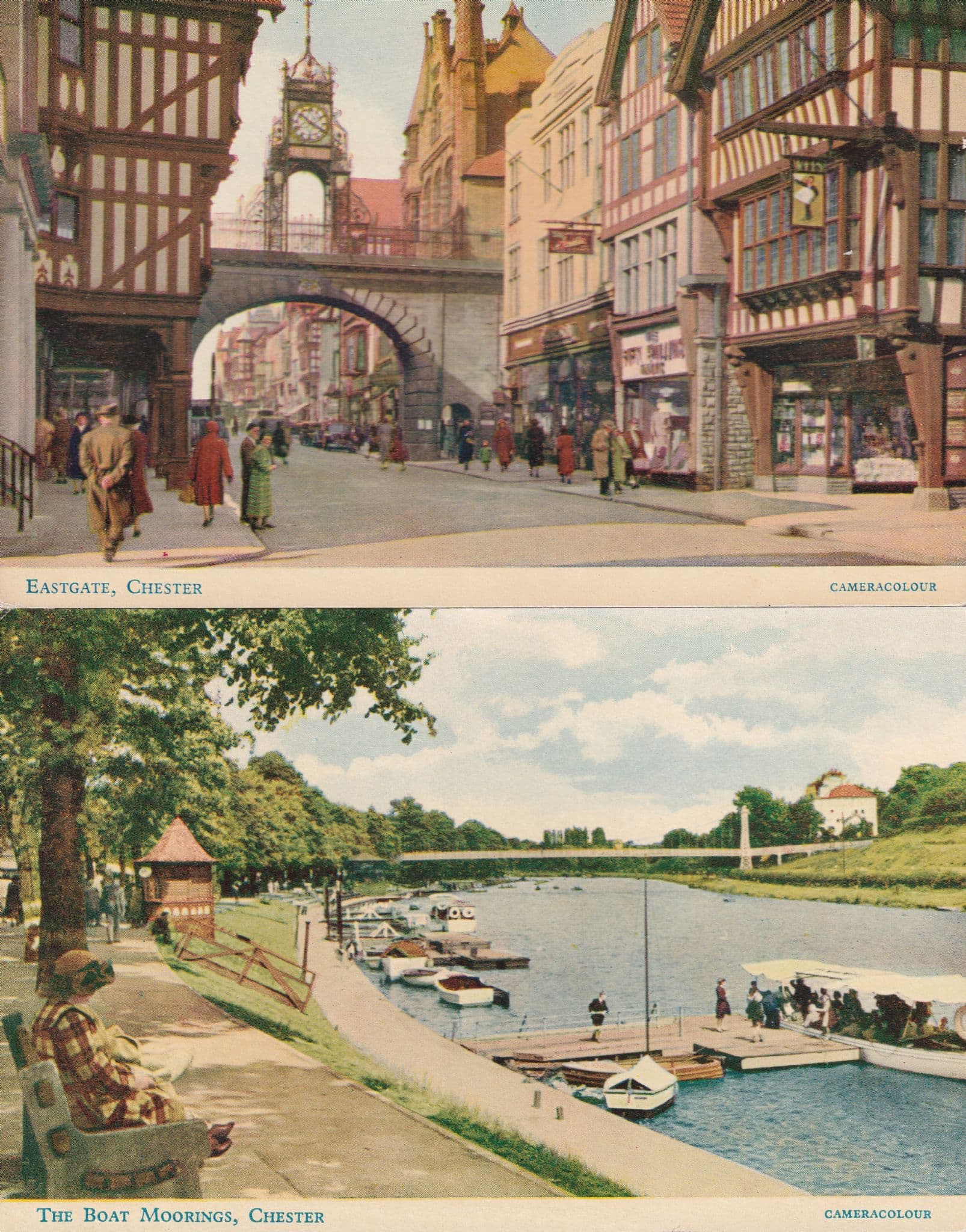 The Boat Moorings Shilling Shop Store Chester 2x 1950s Postcard s