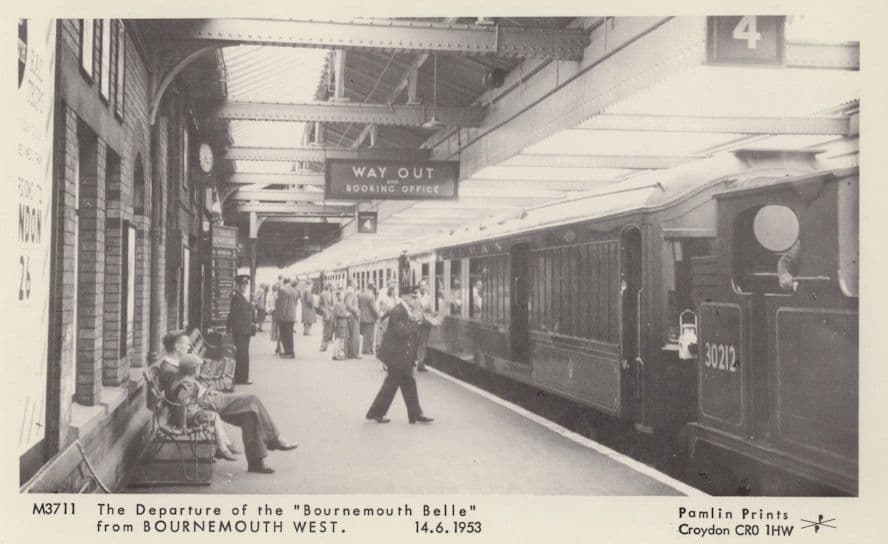 The Bournemouth Belle Train Staff Departure 1953 Station Postcard