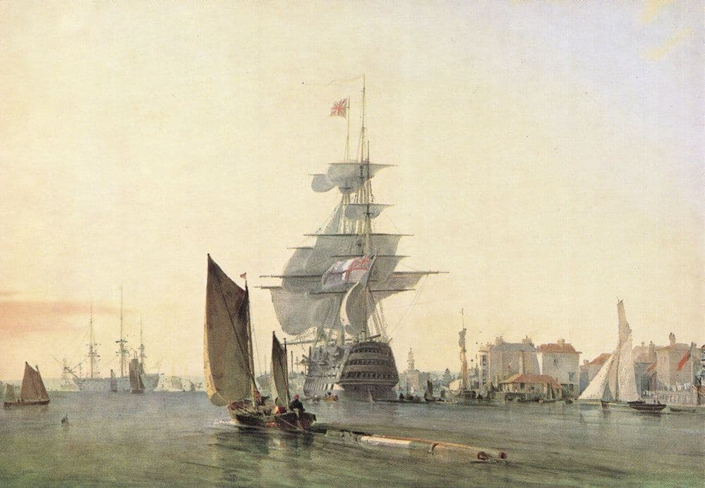 The Britannia Entering Portsmouth George Chambers Ship Painting Postcard