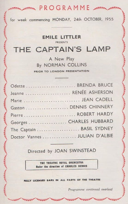 The Captains Lamp Norman Collins Basil Sydney Nottingham Theatre Programme