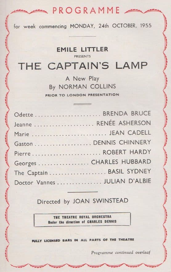 The Captains Lamp Norman Collins Basil Sydney Nottingham Theatre Programme