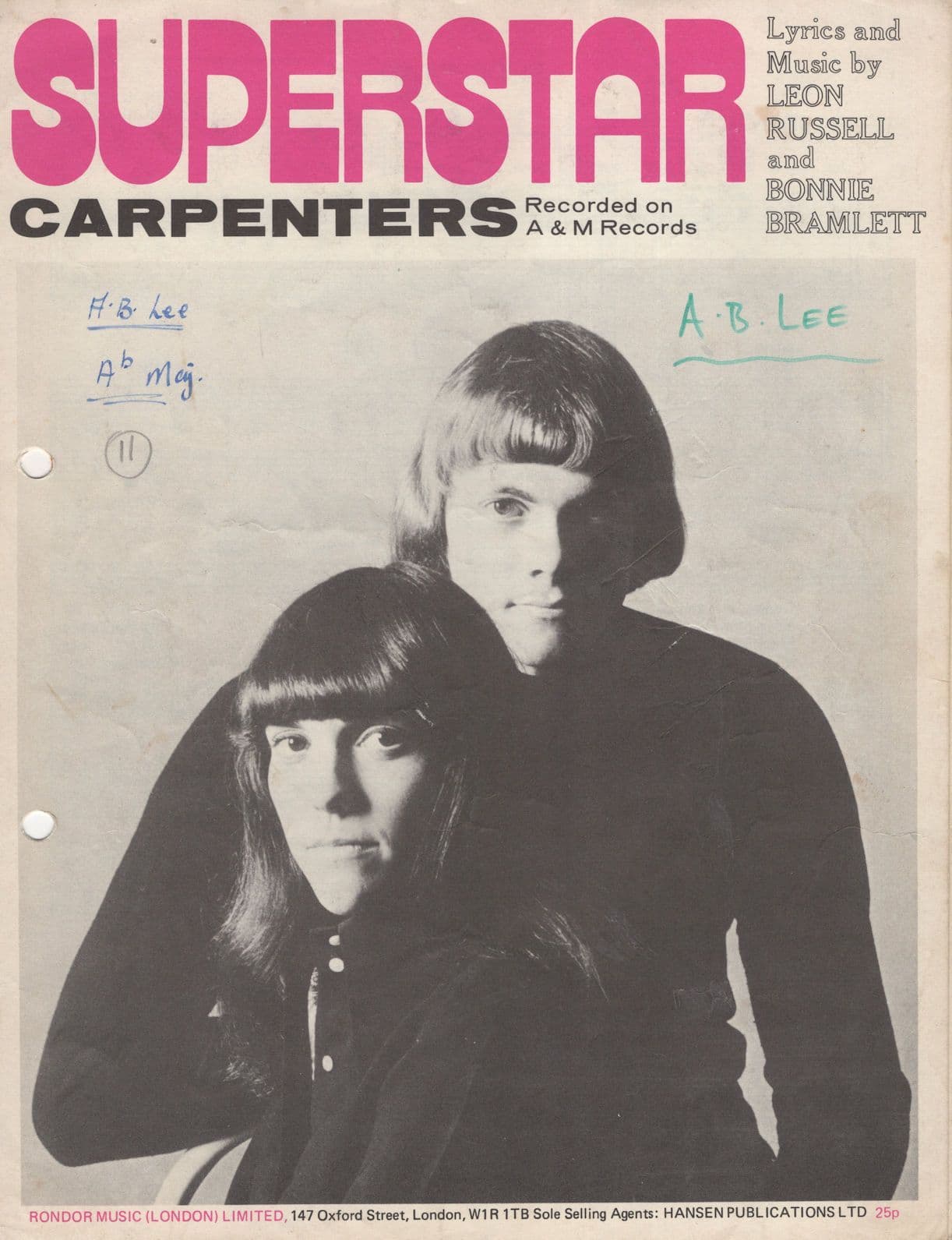 The Carpenters Superstar 1970 Sheet Music
