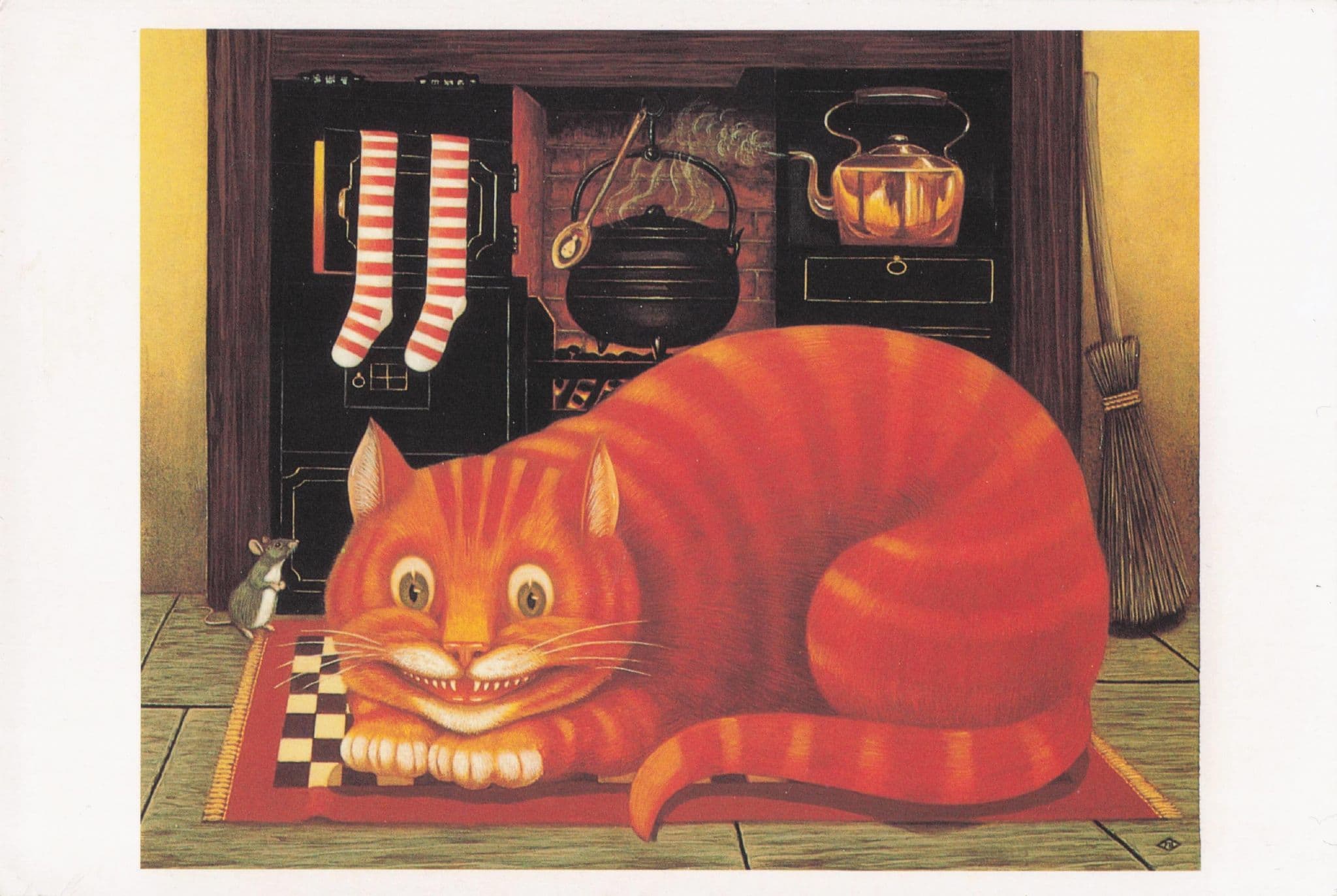 The Cheshire Cat In The Kitchen Socks Kettle Comic Postcard