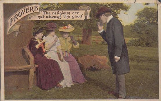 The Christian Religious Are Bad & Not Always The Good Proverb Antique Postcard