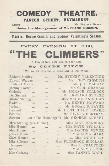 The Climbers New York Drama Antique London Comedy Theatre Programme