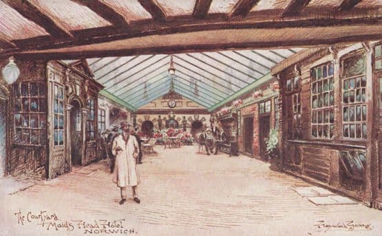 The Courtyard Maids Head Hotel Norwich Antique Postcard