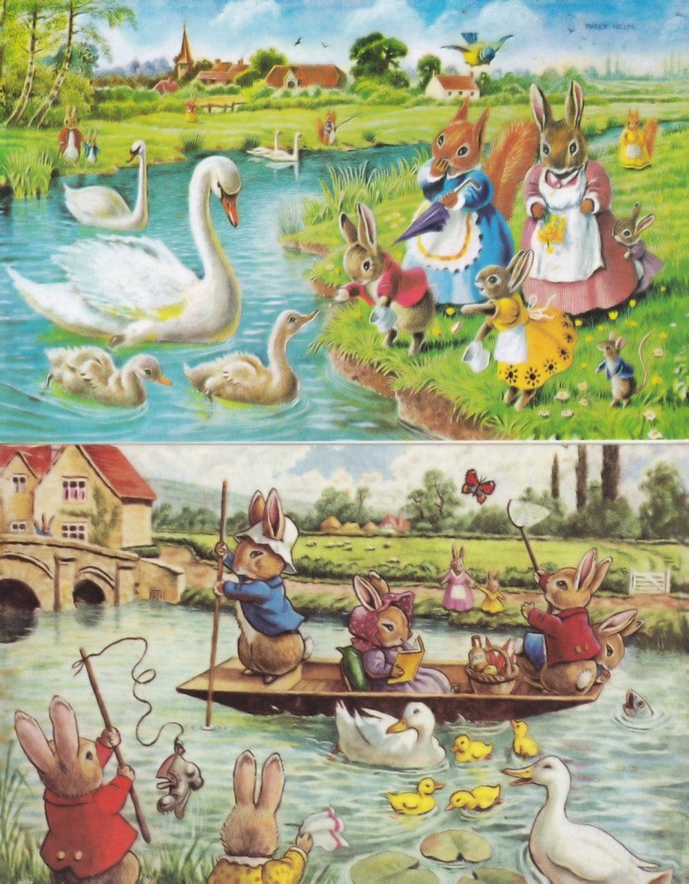 The Cygnets Fun On The River Medici Squirrels Boat 2x Postcard s