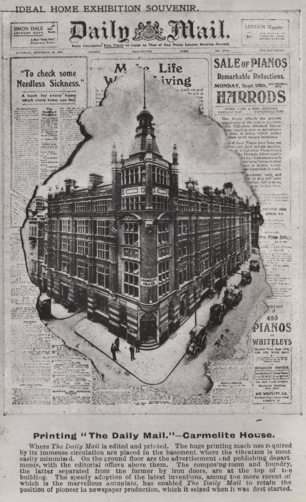 The Daily Mail Ideal Home Exhibition Harrods Piano Sale Postcard