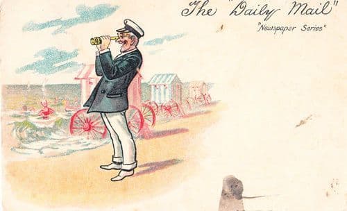 The Daily Mail Newspaper Sailor Military Navy Sea Old Comic Binoculars Postcard