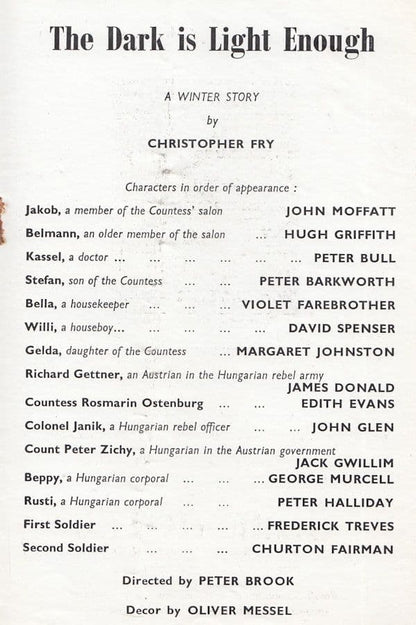 The Dark Is Light Enough Hungarian  Aldwych Theatre Programme