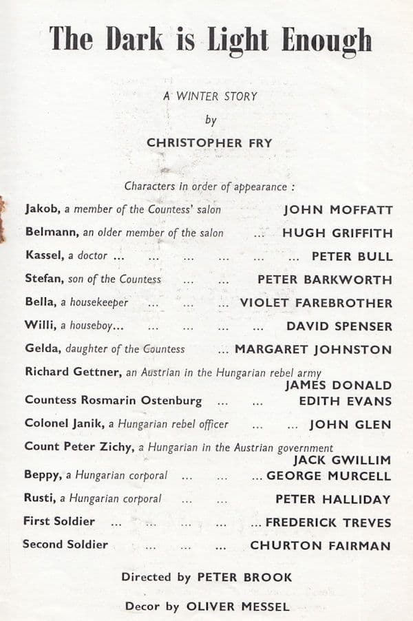 The Dark Is Light Enough Hungarian  Aldwych Theatre Programme