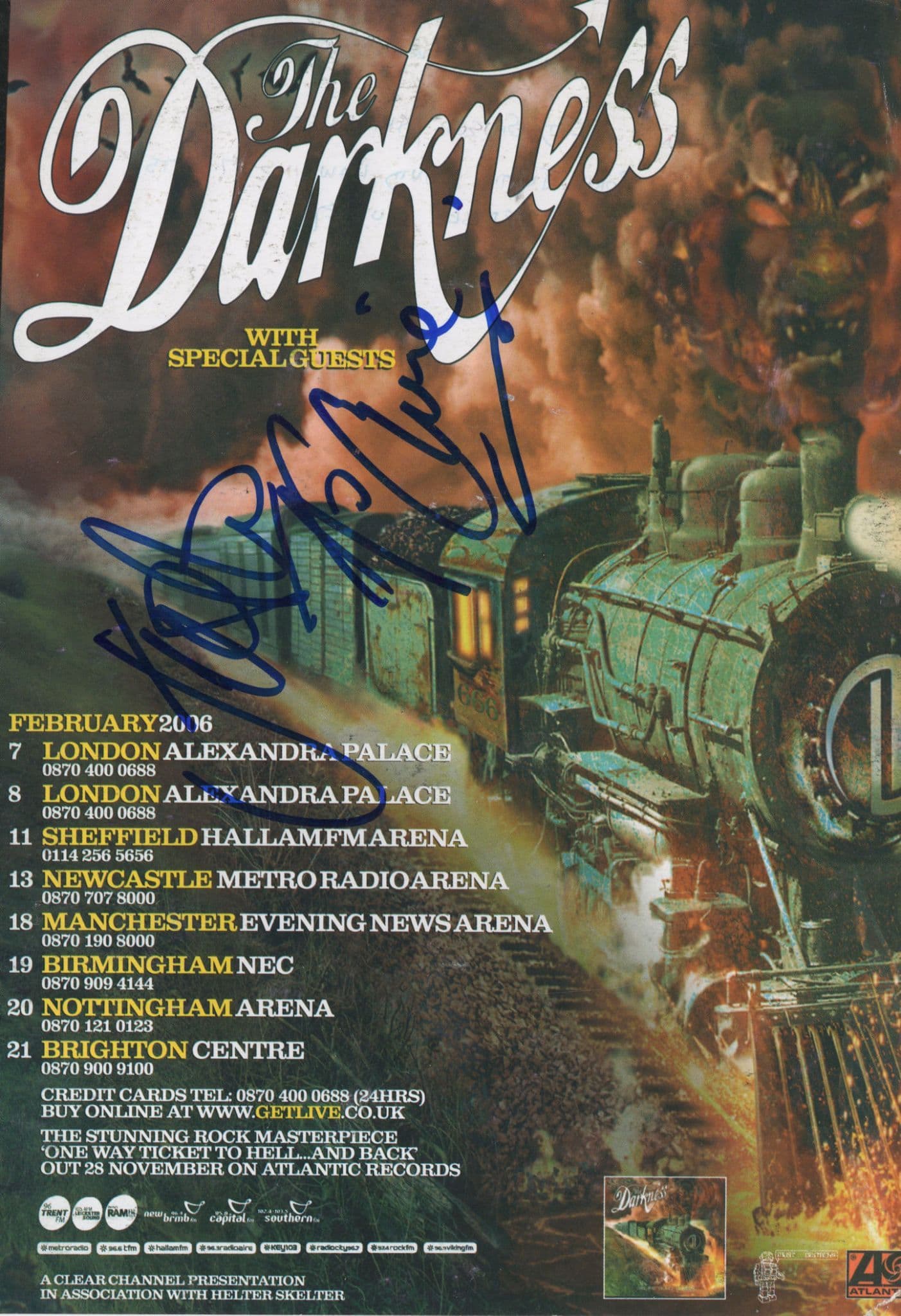 The Darkness Justin Hawkins Vintage Hand Signed Live Concert Flyer