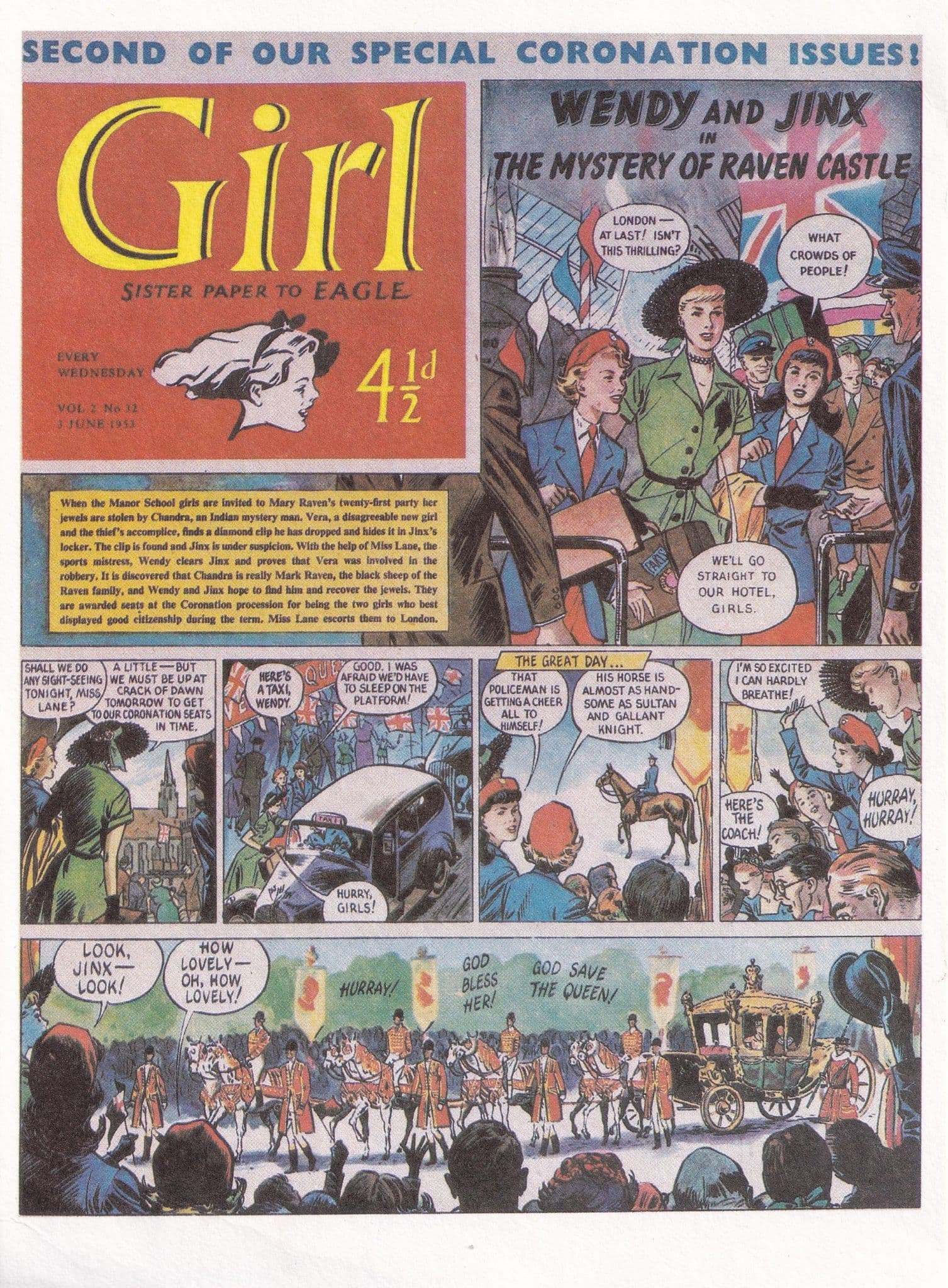 The Eagle Sister Paper For Girls Wendy & Jinx Antique Comic Rare Postcard
