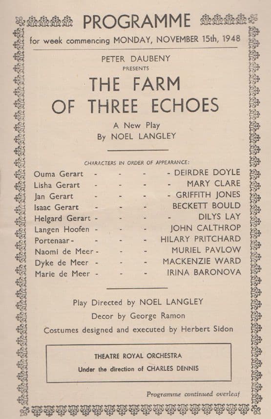 The Farm Of The Three Echoes Noel Langley 40s Nottingham Theatre Royal Programme