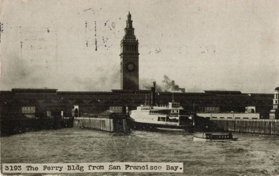 The Ferry Building From San Fransisco Bay Antique USA Postcard