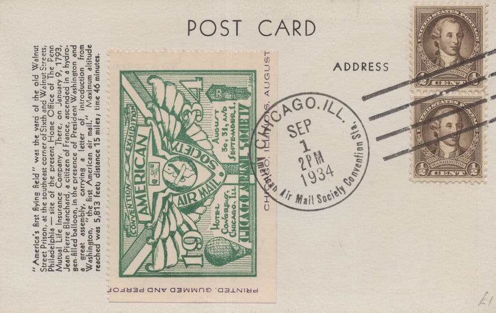 The First Hot Air Balloon Flight 1934 First Day Cover Postcard