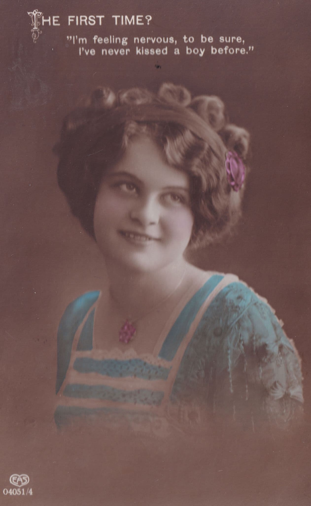 The First Kiss Time Never Been Kissed Antique Postcard
