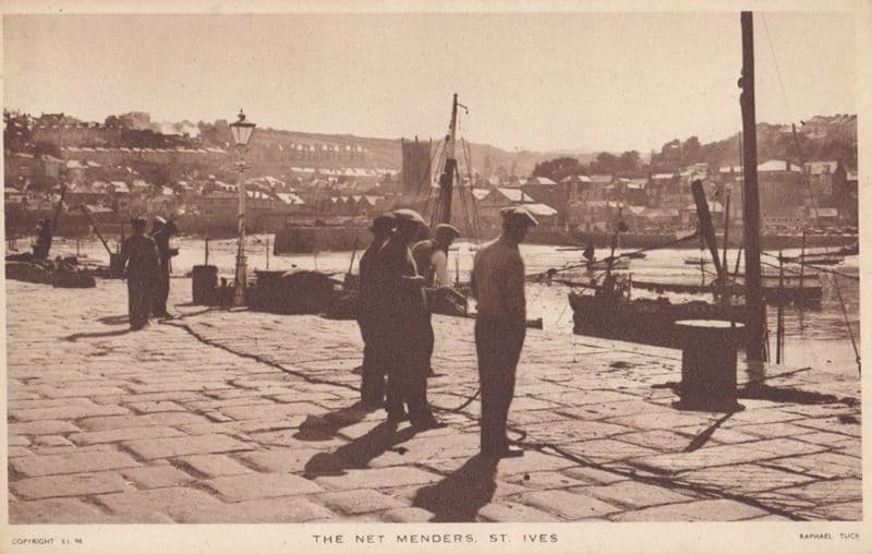 The Fishing Net Menders St Ives Cornwall Antique Postcard