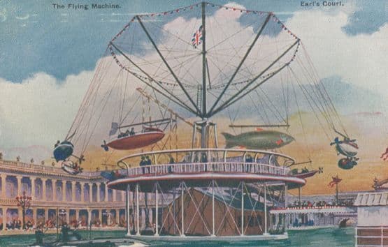 The Flying Machine Earls Court Exhibiion Antique Fairground Ride London Postcard