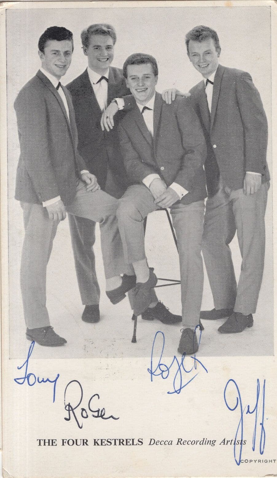 The Four Kestrels Of Billy Fury Benny Hill Eden Kane Hand Signed Photo