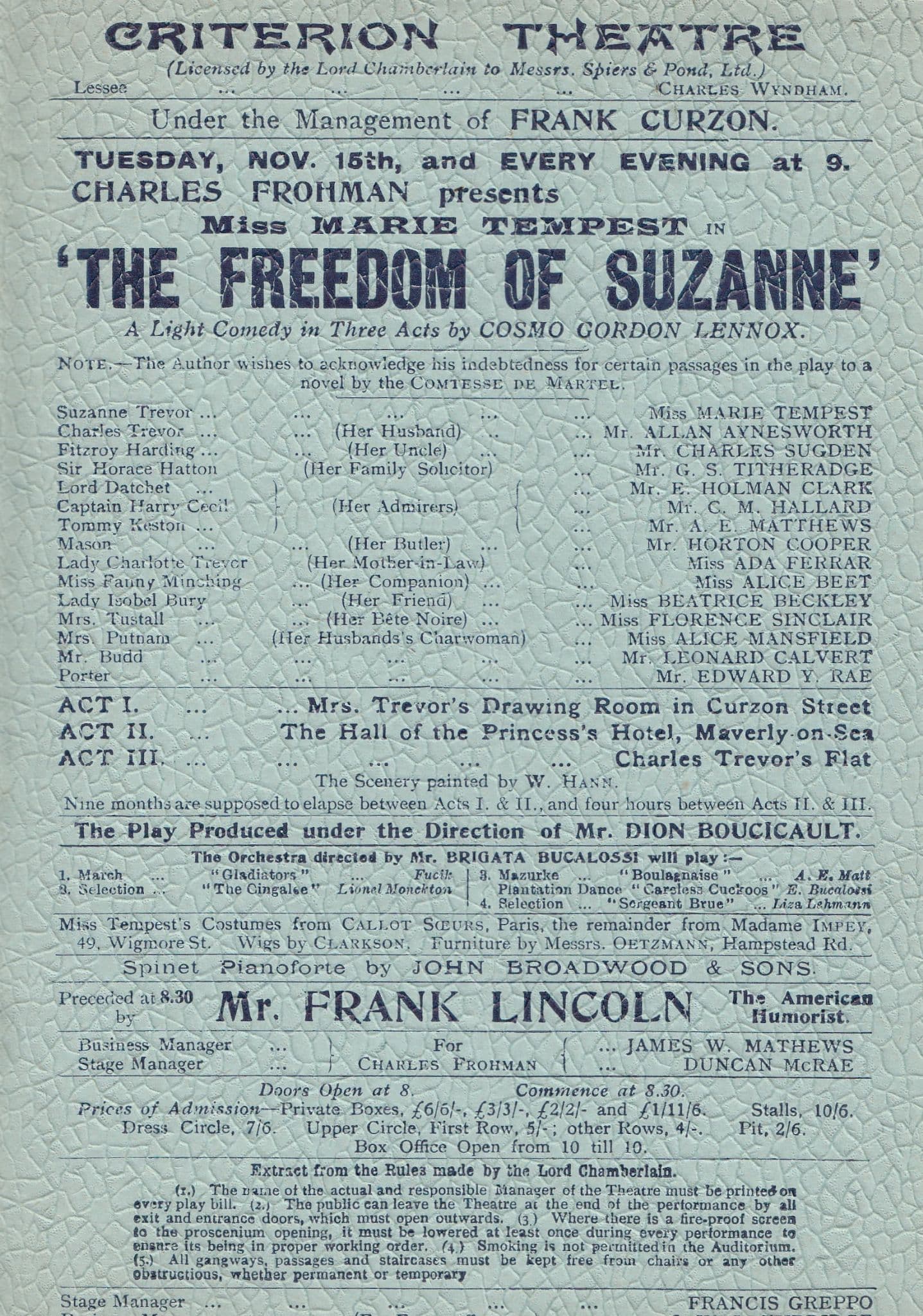 The Freedom of Suzanne Marie Tempest Criterion London Theatre Programme