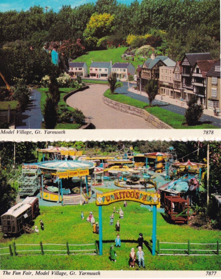 The Fun Fair Great Yarmouth Model Village 2x Vintage 1970s Postcard s