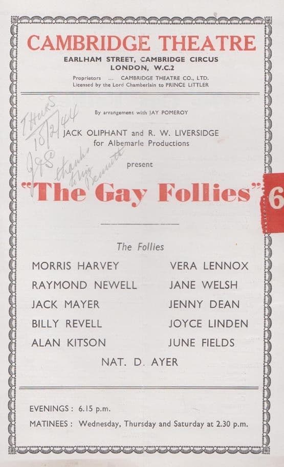The Gay Follies Morris Harvey Musical WW2 1944 Cambridge Theatre Programme