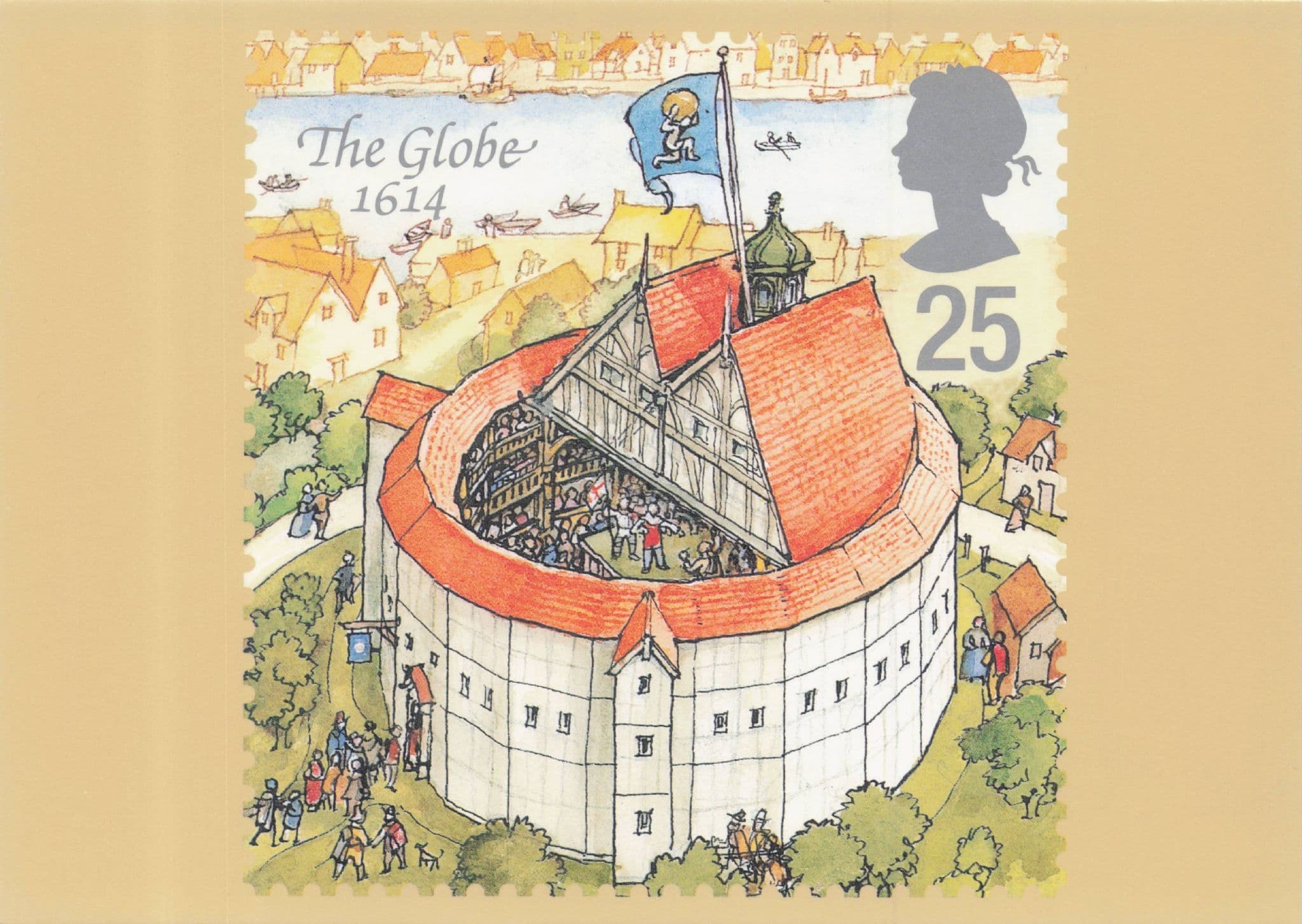 The Globe in 1614 Shakespeare Theatre Stunning Painting Postcard