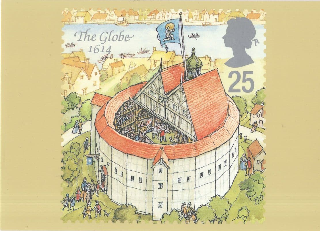 The Globe Theatre 1614 Southwark London Shakespeare RMPQ Stamp Rare Postcard