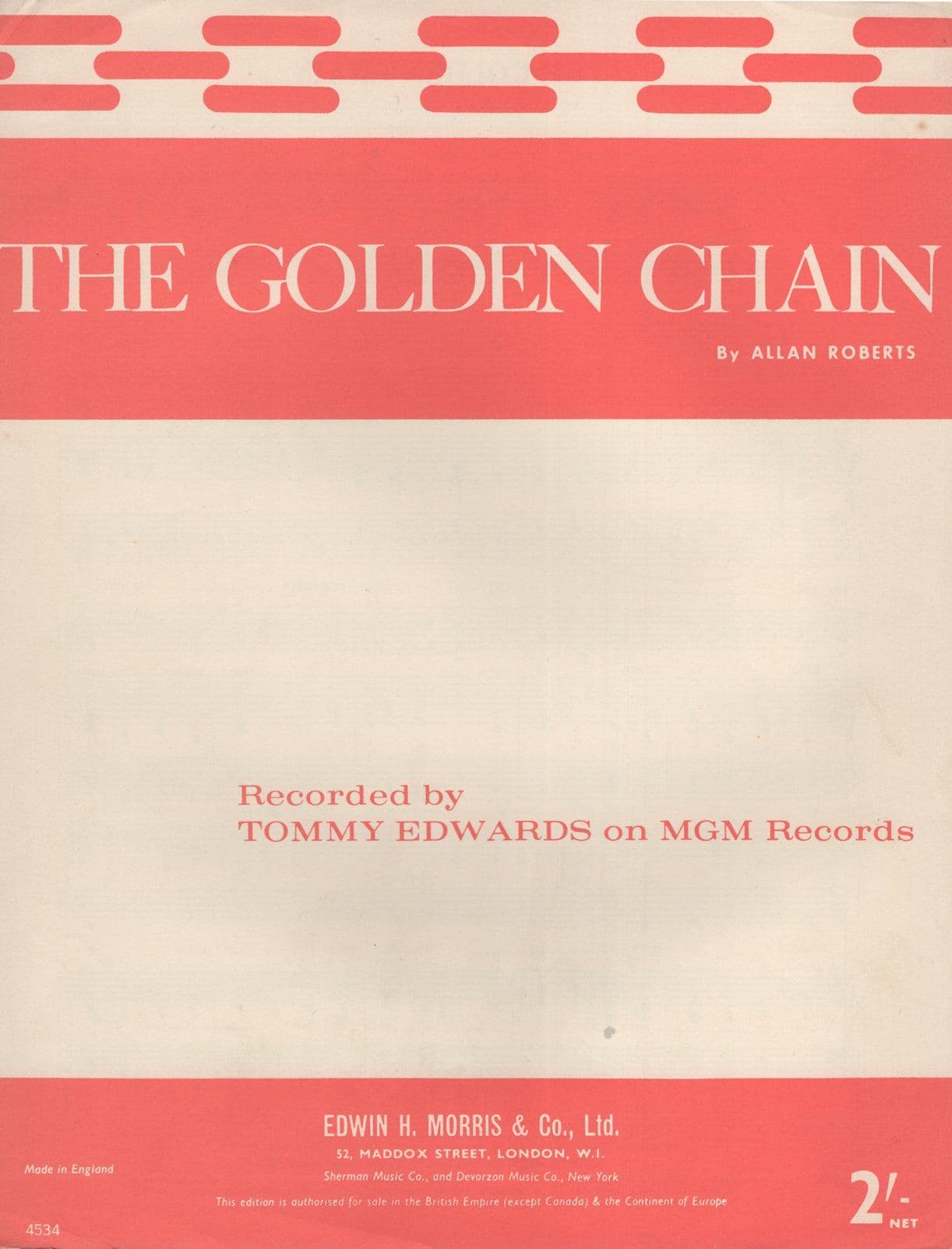 The Golden Chain Tommy Edwards MGM Vintage Sheet Music