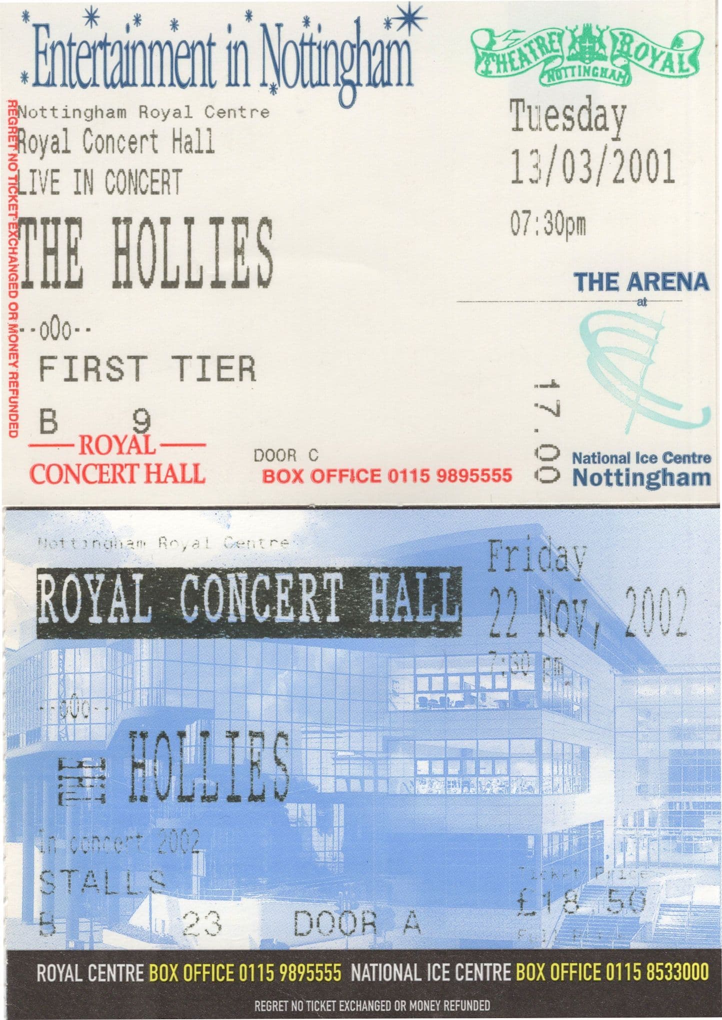 The Hollies 2002 2001 2x Row B Nottingham Live Theatre Ticket s