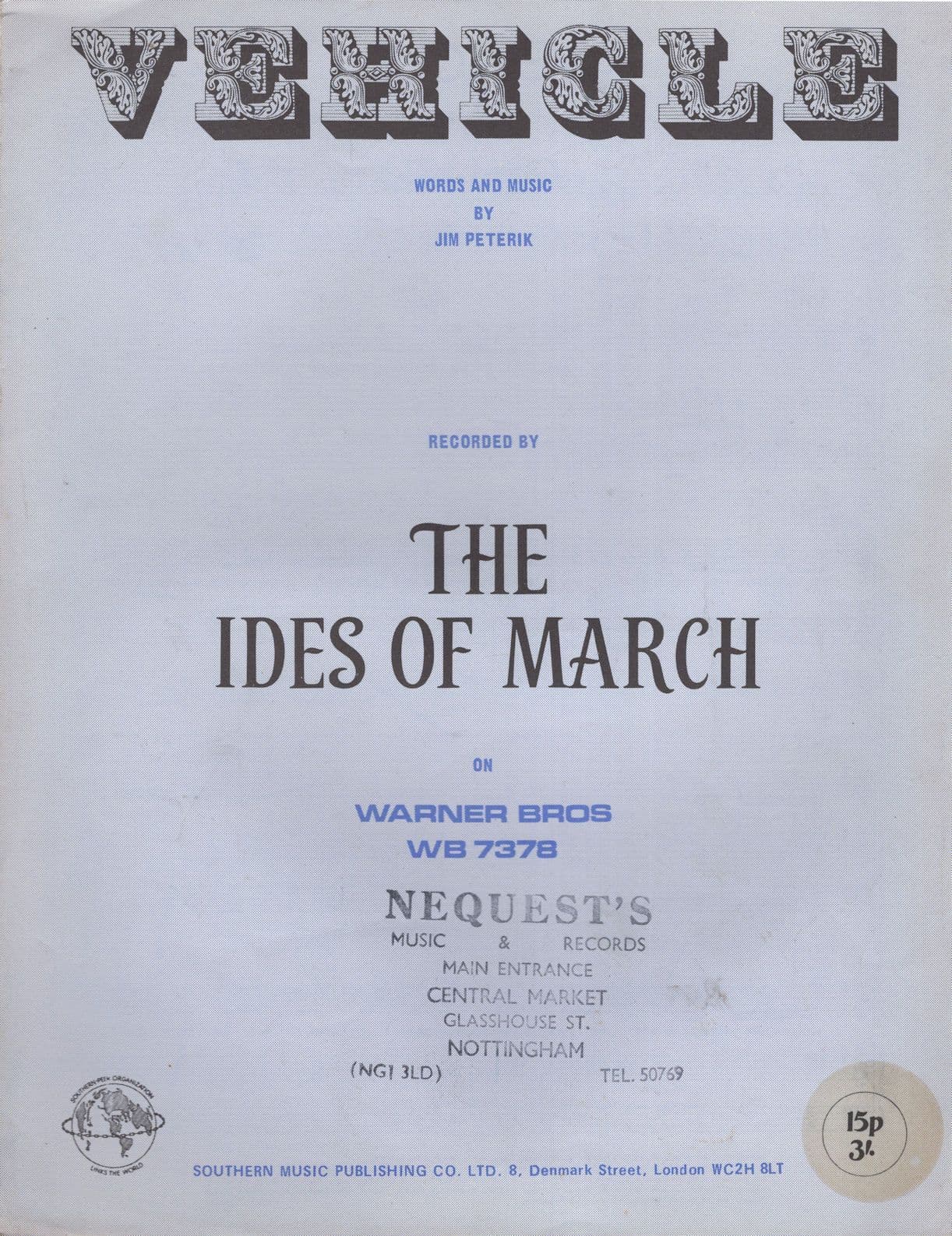 The Ides Of March Vehicle Jazz Rock 1970s Sheet Music