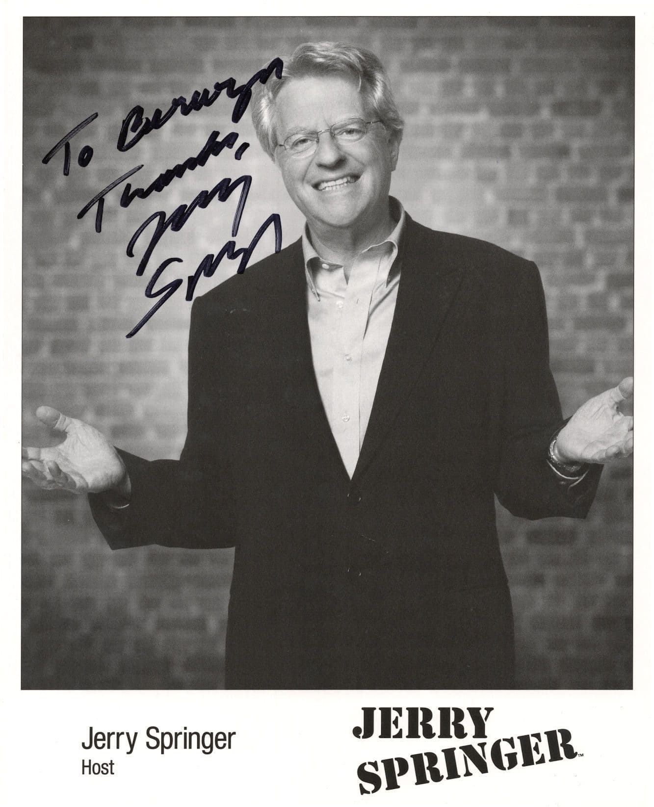 The Jerry Springer Show Large Official 10x8 Hand Signed Photo