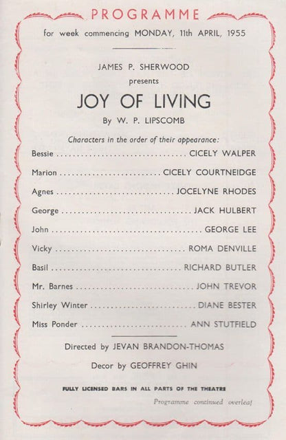 The Joy Of Living Cicely Courtneidge Walper Nottingham Theatre Royal Programme