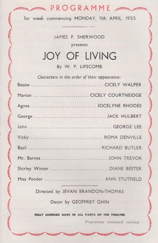 The Joy Of Living Cicely Courtneidge Walper Nottingham Theatre Royal Programme