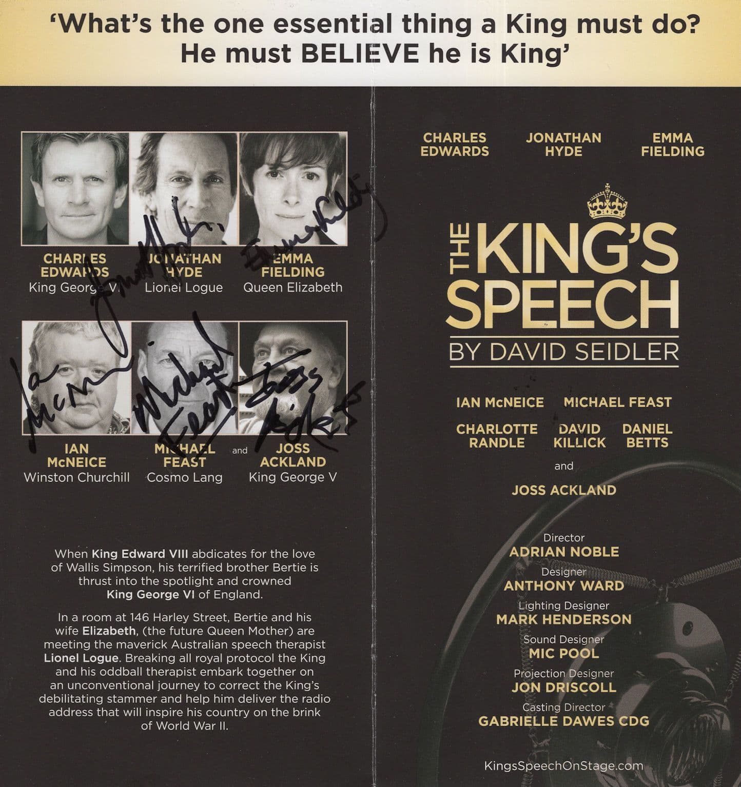 The King's Speech George V VI Winston Churchill 6x MULTI Hand Signed Flyer