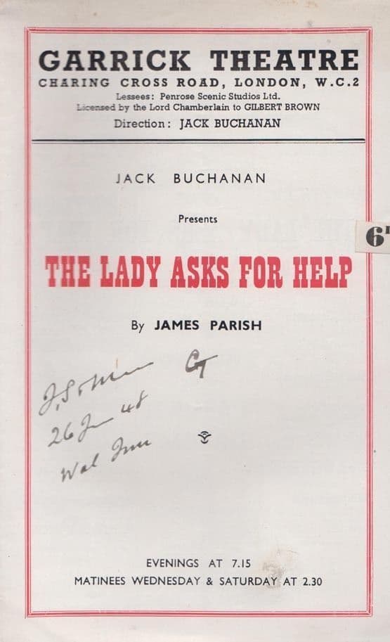 The Lady Asks For Help Jack Buchanan London Garrick Old Theatre Programme