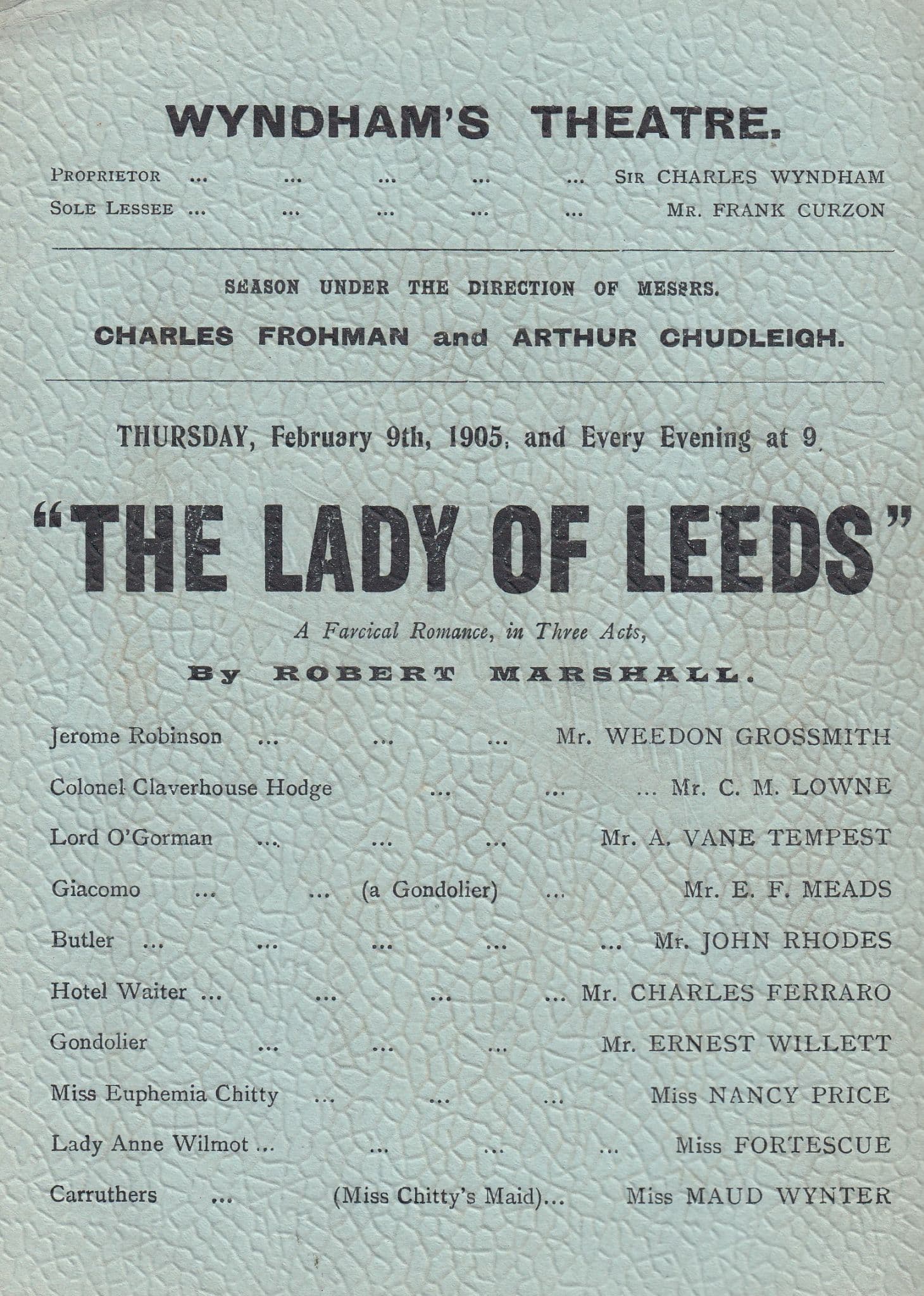 The Lady Of Leeds Yorkshire Romance Wyndhams London Theatre Programme