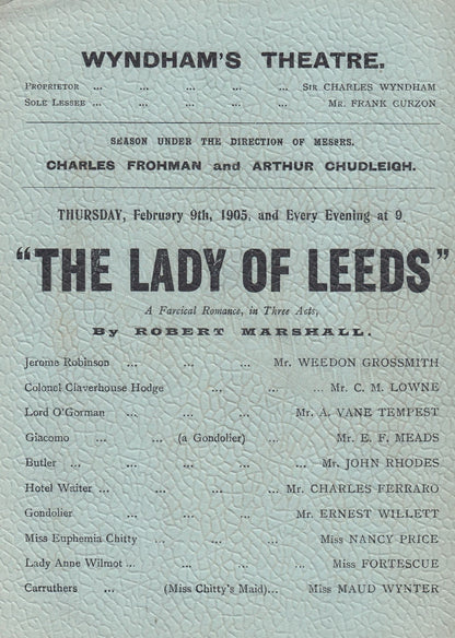 The Lady Of Leeds Yorkshire Romance Wyndhams London Theatre Programme
