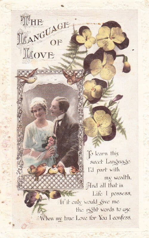 The Language Of Love Love Honour & Obey Part With Wealth Antique Postcard