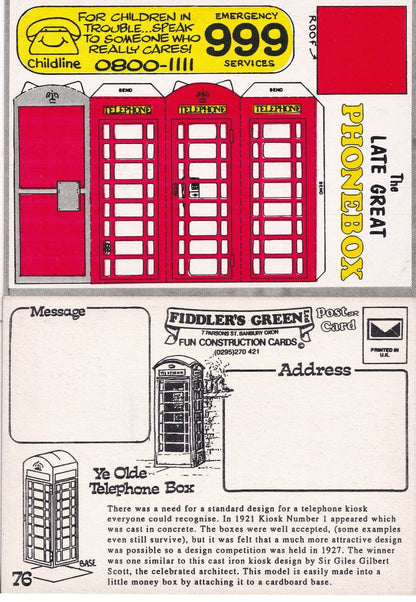 The Late Great Phonebox Telephone Model Construction Postcard
