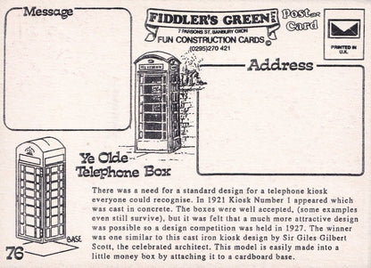 The Late Great Phonebox Telephone Model Construction Postcard