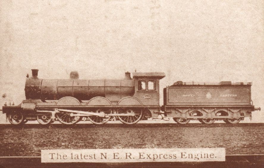 The Latest NER Express Engine Train Poster Antique Advertising Postcard