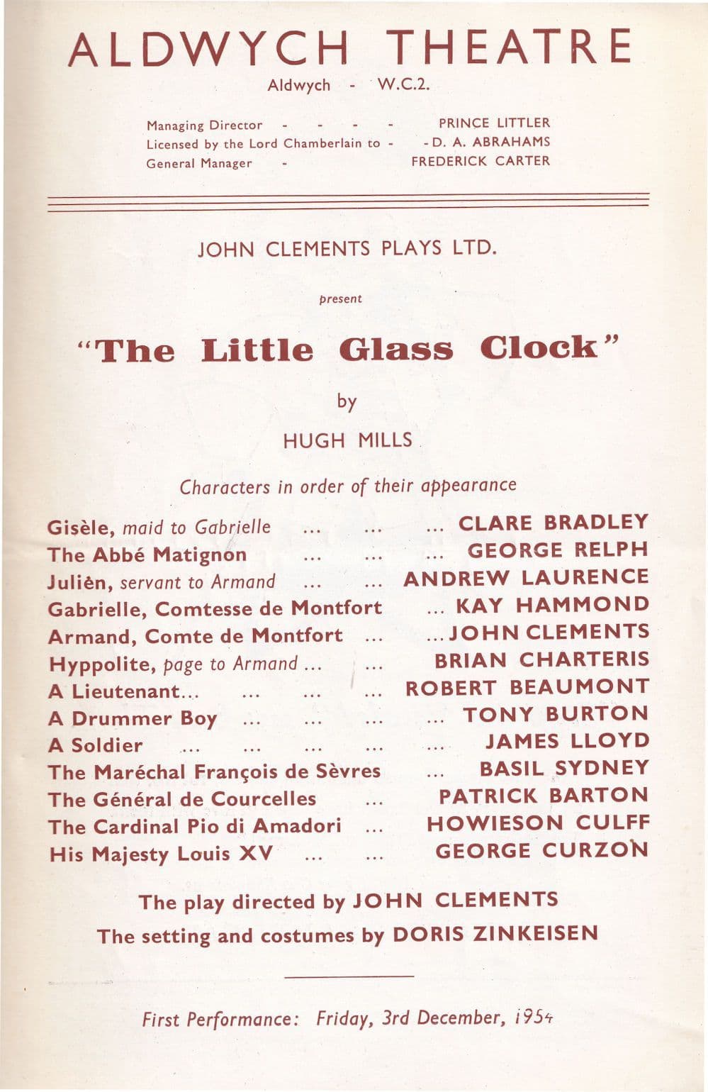 The Little Glass Clock Hugh Mills Ben Hur Rare Theatre Programme